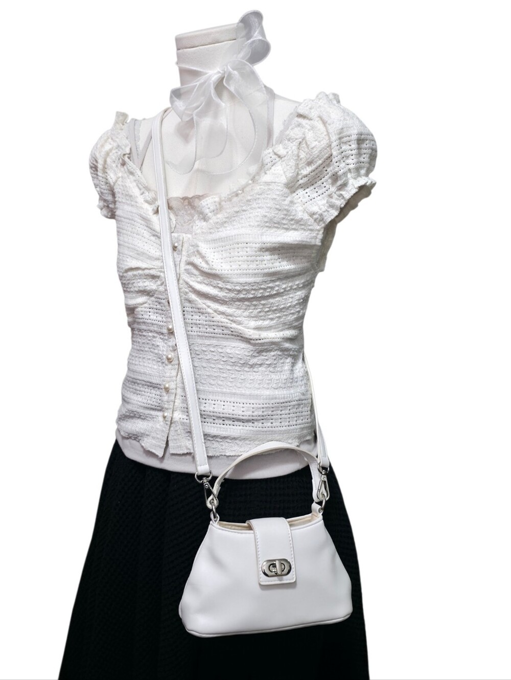 Forever 21 white turnlock mini crossbody handbag